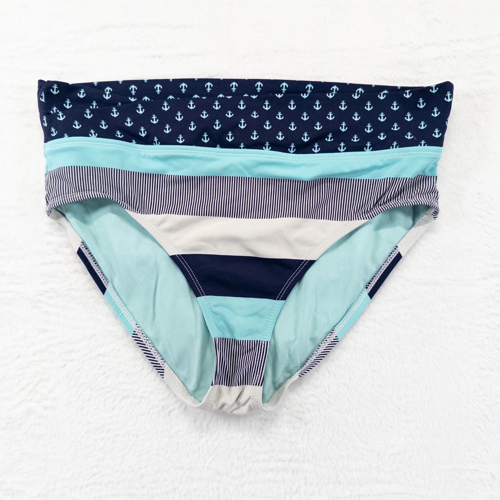Tommy Bahama Womens Bikini Bottoms M/L Blue White Anchor Stripe Nautical